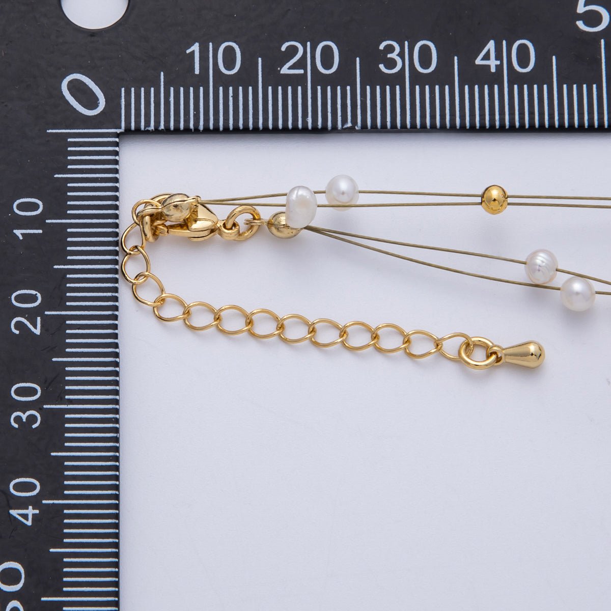 18K Gold Filled 3mm Shell Pearl Bead Wire Satellite Chain 17.5 Inch Necklace | WA - 4087 - DLUXCA