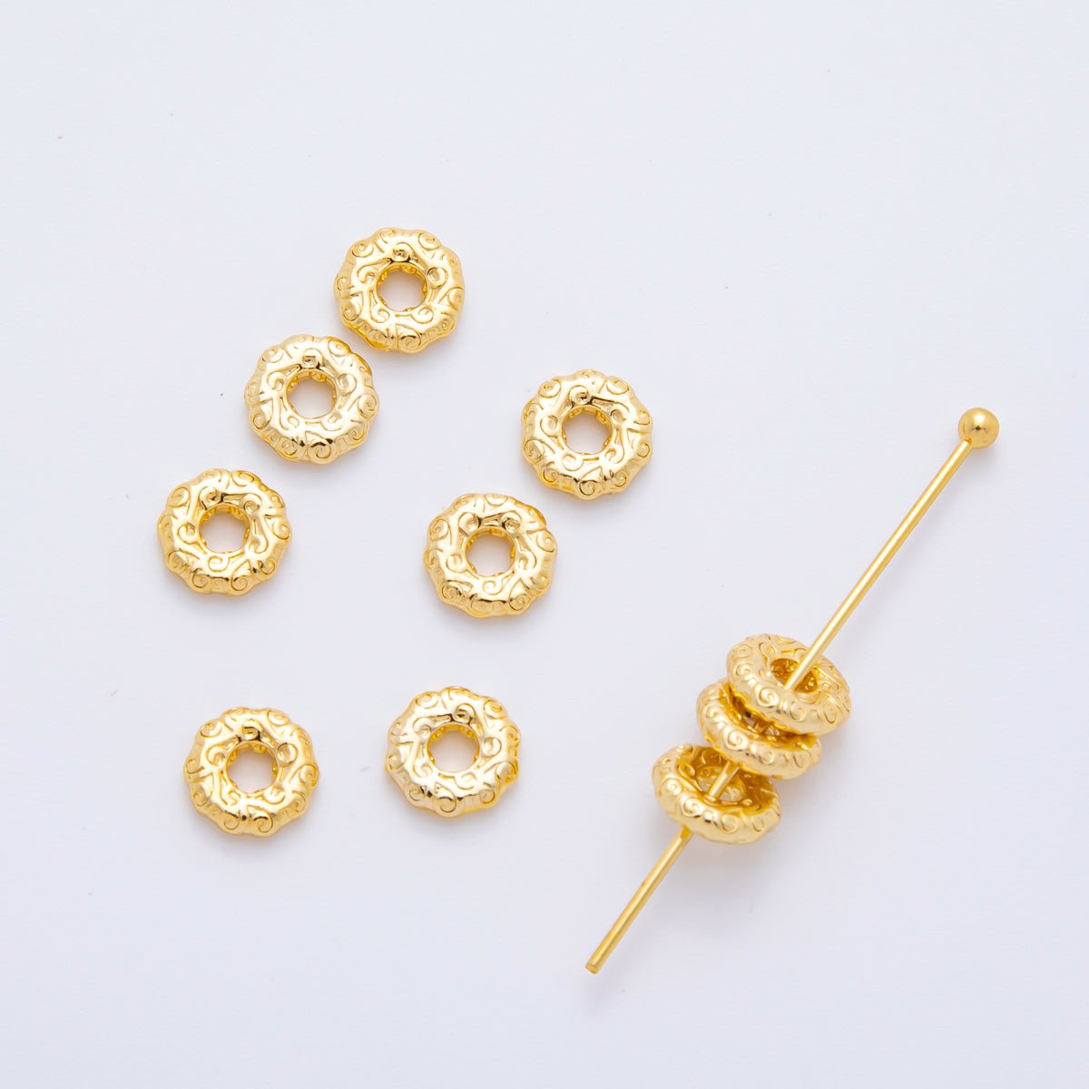 18K Gold Filled 3mm Tiny Textured Donut Tiny Disc Spacer Bead | AF - A1086 - DLUXCA