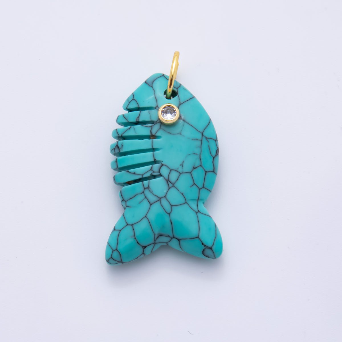 18K Gold Filled 40.5mm Tiger Stone, Obsidian, Quartz Fish Gill Gemstone Charm | AH884 - AH885 - DLUXCA