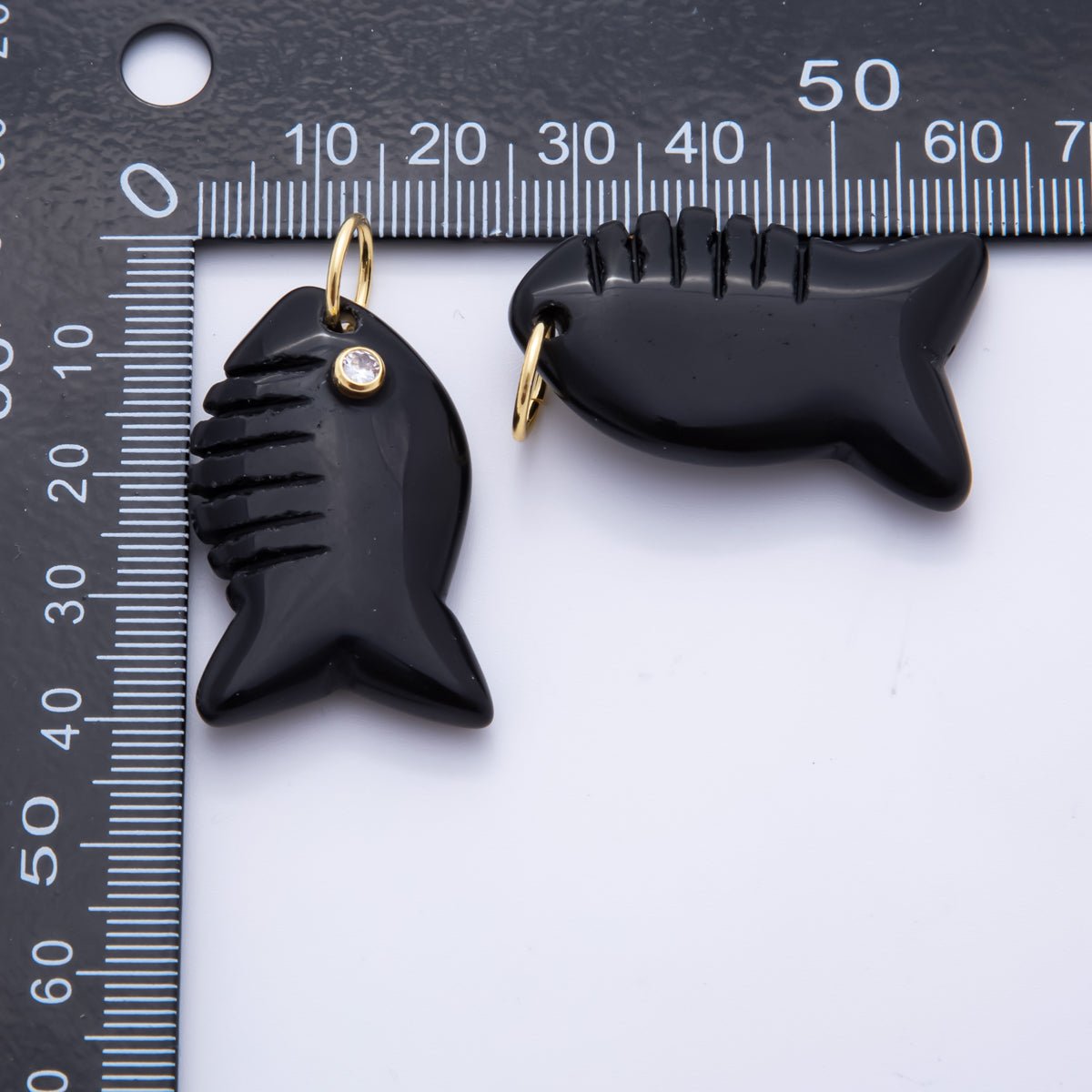 18K Gold Filled 40.5mm Tiger Stone, Obsidian, Quartz Fish Gill Gemstone Charm | AH884 - AH885 - DLUXCA