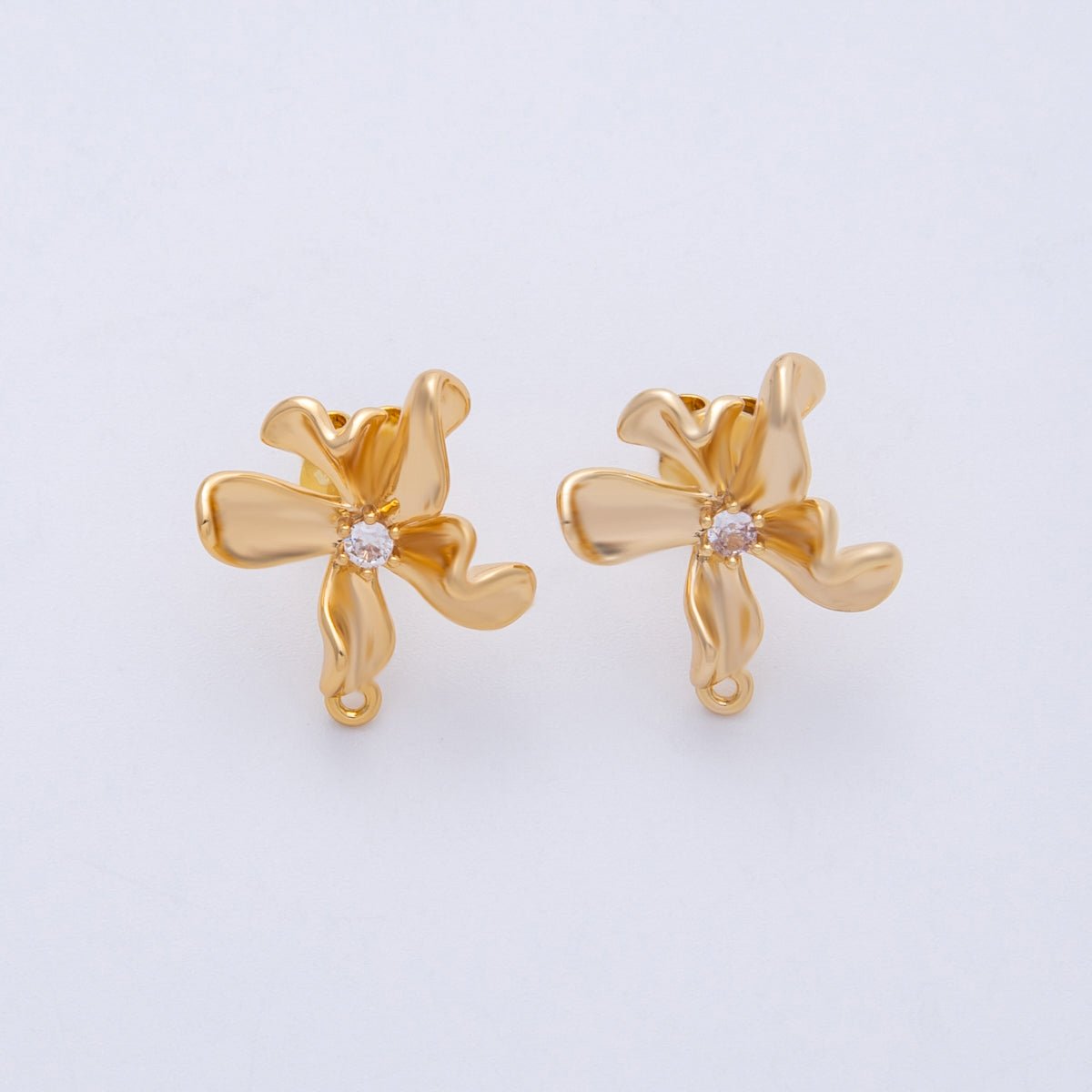 18K Gold Filled 40mm Clear CZ Molten Flower Drop Stud Earrings Findings | Findings - 00030 - DLUXCA