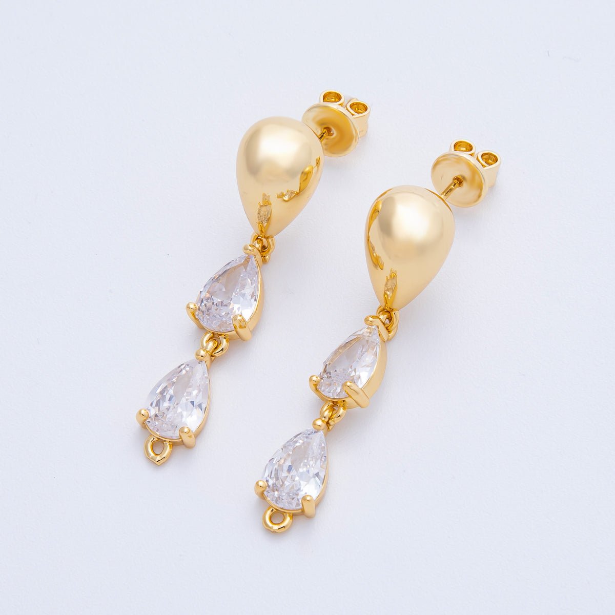18K Gold Filled 40mm Clear CZ Teardrop Drop Stud Earrings Findings | Findings - 00020 - DLUXCA