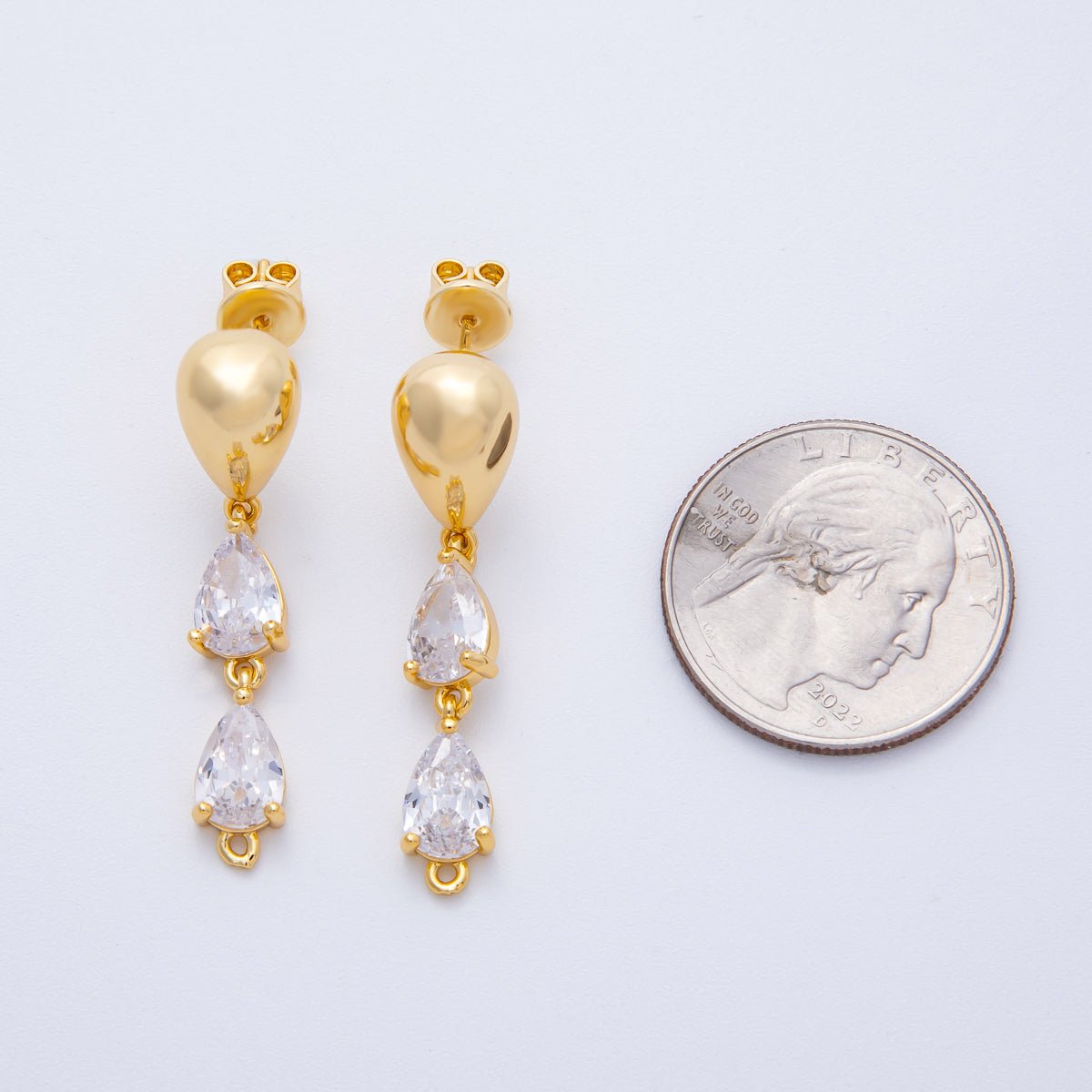 18K Gold Filled 40mm Clear CZ Teardrop Drop Stud Earrings Findings | Findings - 00020 - DLUXCA