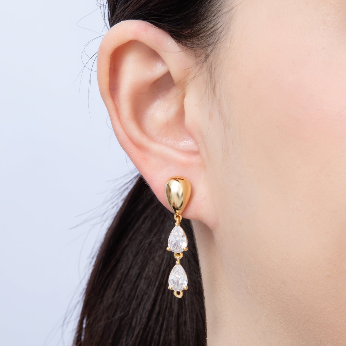 18K Gold Filled 40mm Clear CZ Teardrop Drop Stud Earrings Findings | Findings - 00020 - DLUXCA