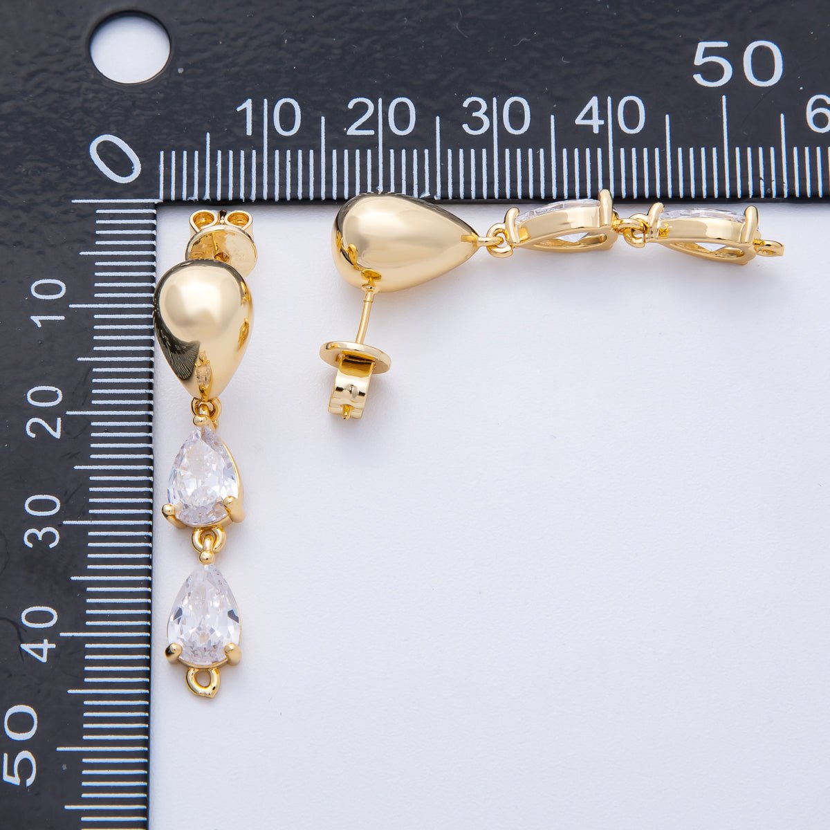 18K Gold Filled 40mm Clear CZ Teardrop Drop Stud Earrings Findings | Findings - 00020 - DLUXCA