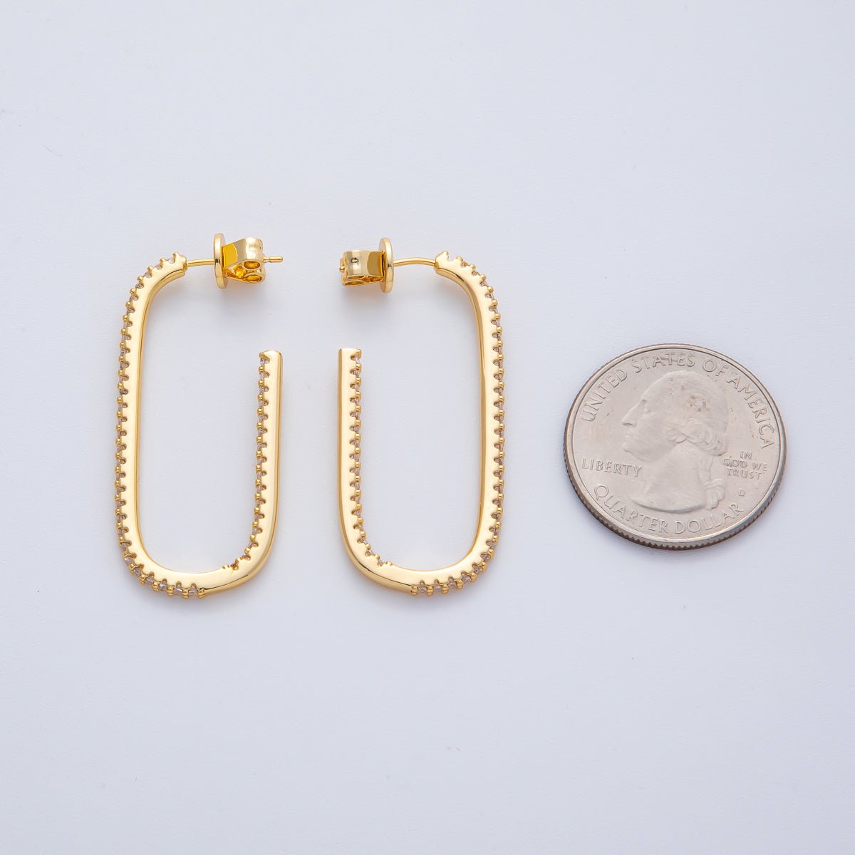 18K Gold Filled 40mm Micro Paved CZ J - Shaped Hoop Earrings | AD1635 - DLUXCA