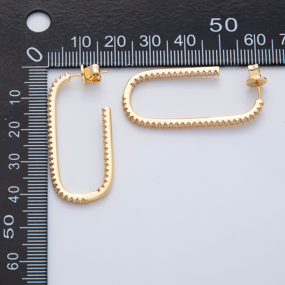 18K Gold Filled 40mm Micro Paved CZ J - Shaped Hoop Earrings | AD1635 - DLUXCA