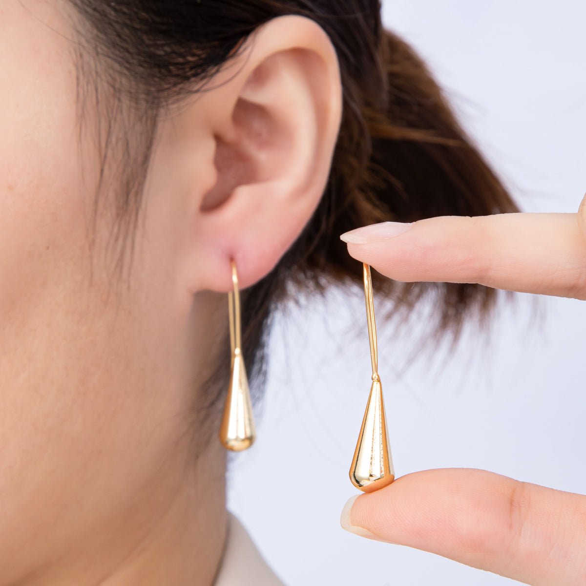18K Gold Filled 40mm Minimalist Teardrop Fish Hook Drop Earrings | Earrings - 00164 - DLUXCA