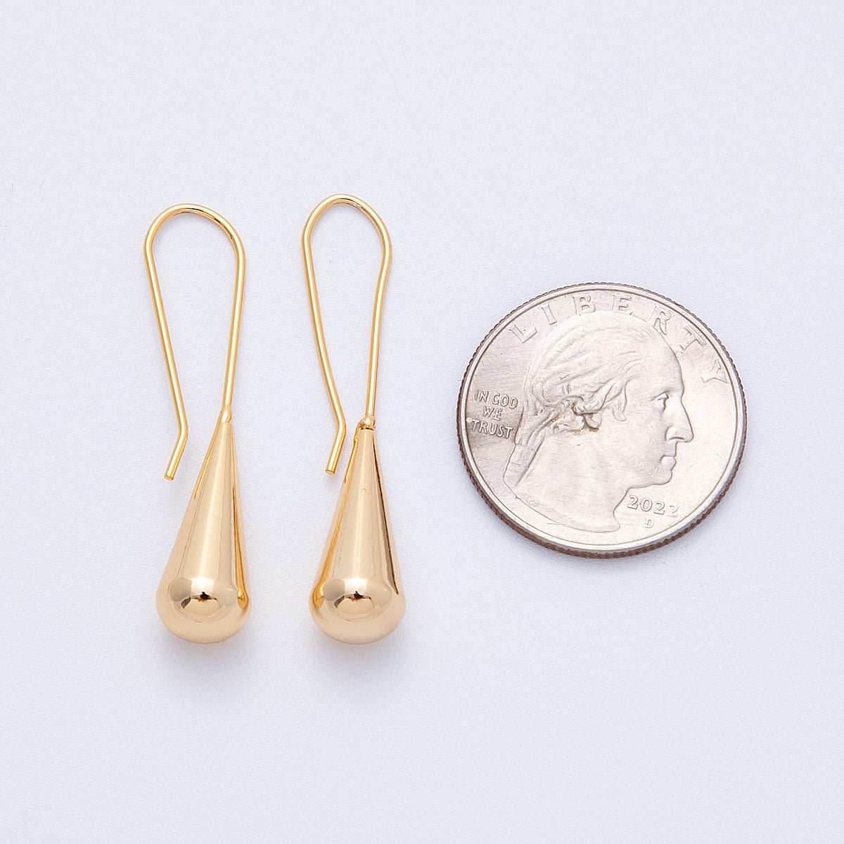 18K Gold Filled 40mm Minimalist Teardrop Fish Hook Drop Earrings | Earrings - 00164 - DLUXCA