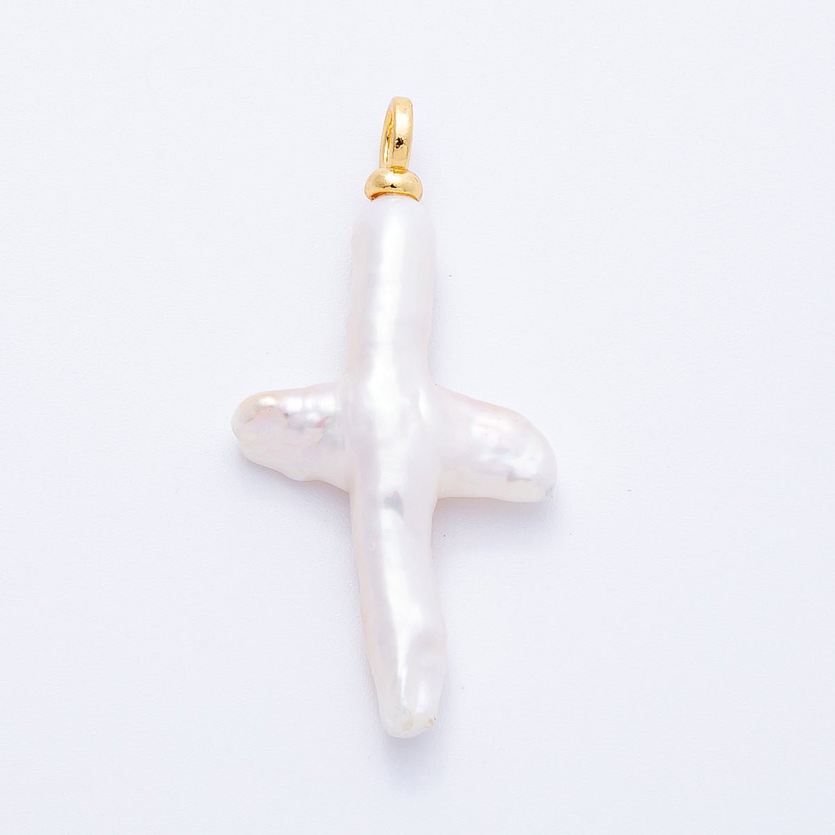 18K Gold Filled 40mm Shell Pearl Irregular Cross Religious Pendant | Charms - 00172 - DLUXCA