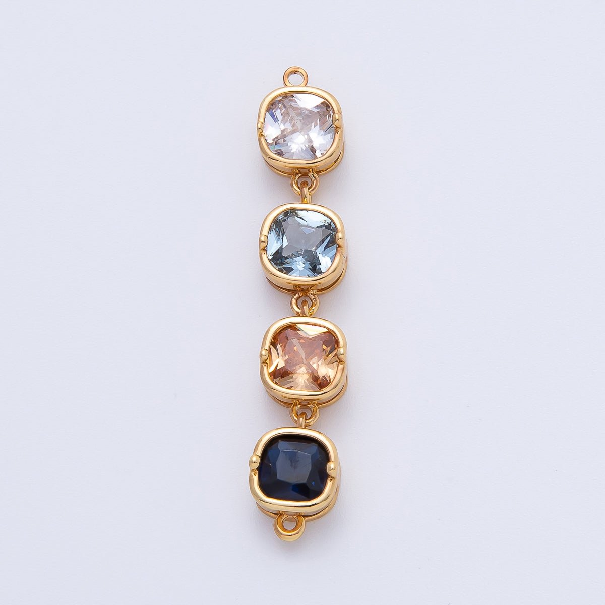 18K Gold Filled 41mm Clear, Blue, Brown Square CZ Linked Charm Connector | Y162 - DLUXCA