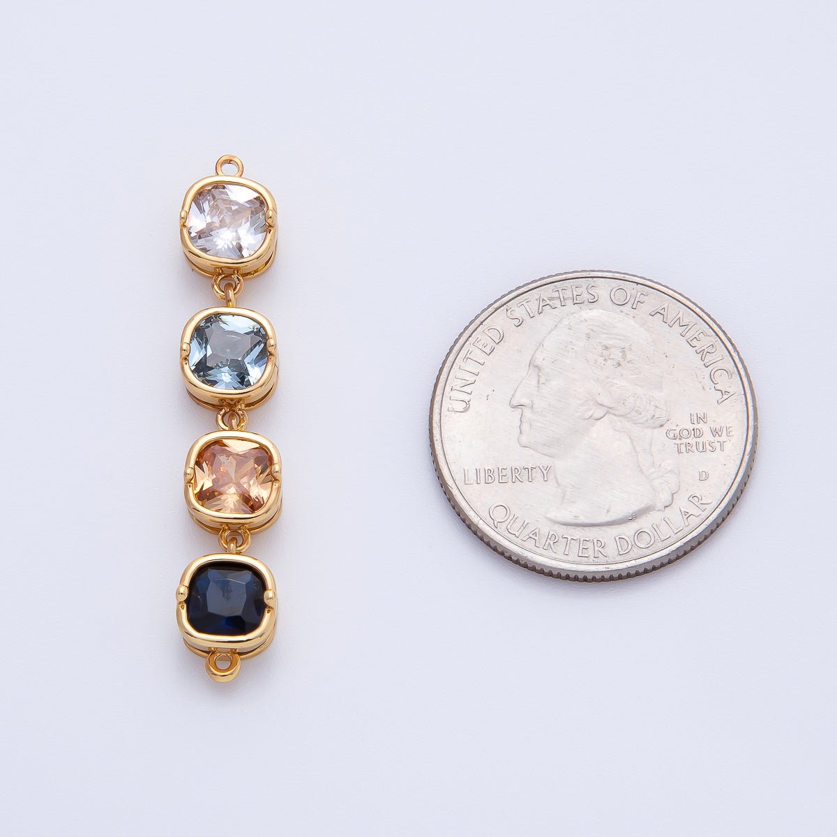 18K Gold Filled 41mm Clear, Blue, Brown Square CZ Linked Charm Connector | Y162 - DLUXCA
