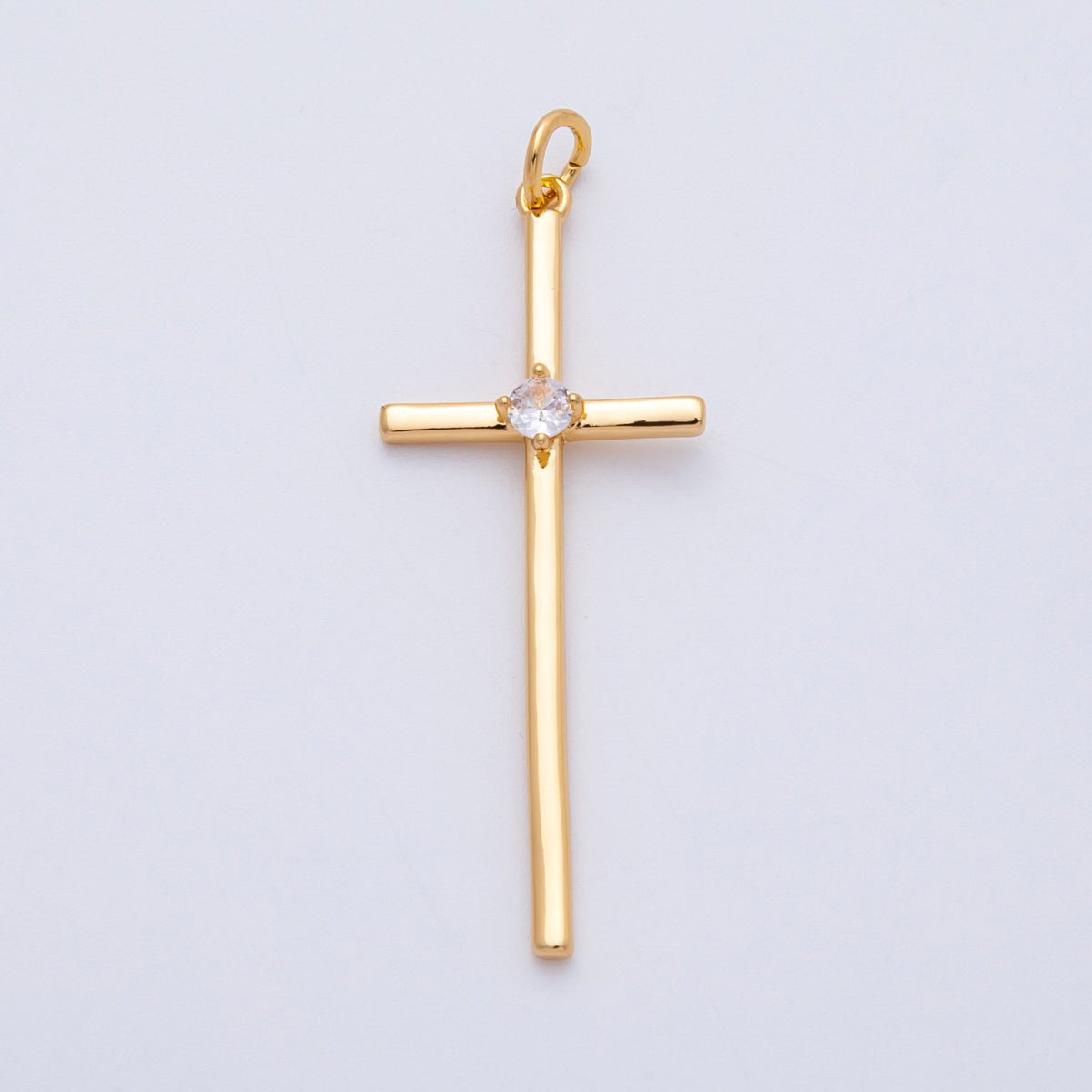 18K Gold Filled 41mm Clear CZ Religious Cross Minimalist Charm | Charms - 00253 - DLUXCA