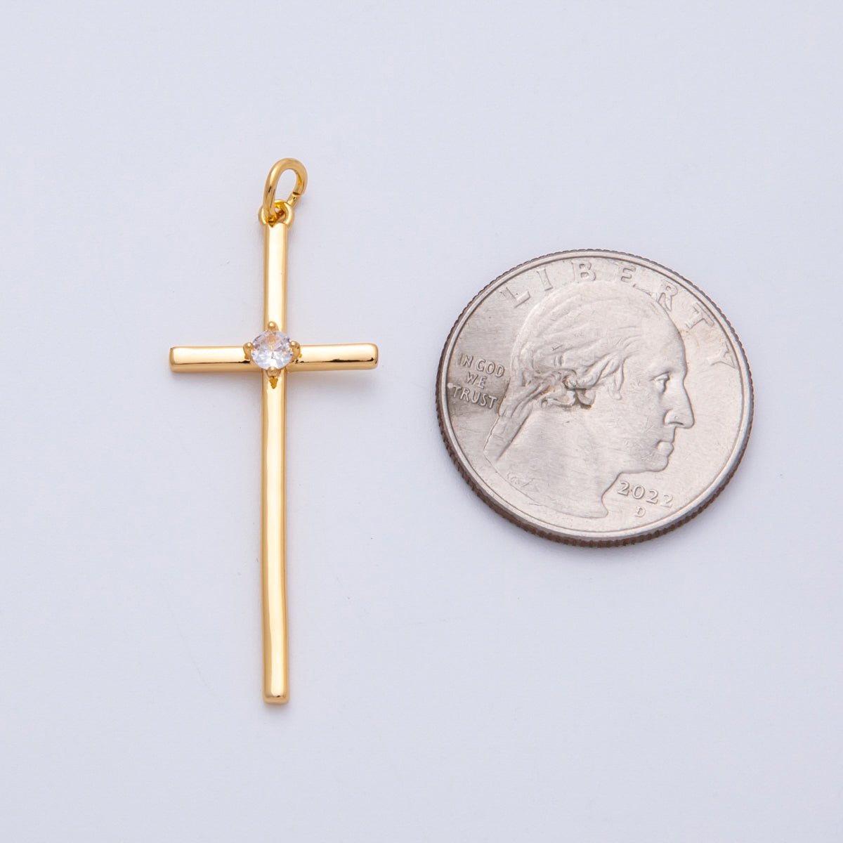 18K Gold Filled 41mm Clear CZ Religious Cross Minimalist Charm | Charms - 00253 - DLUXCA