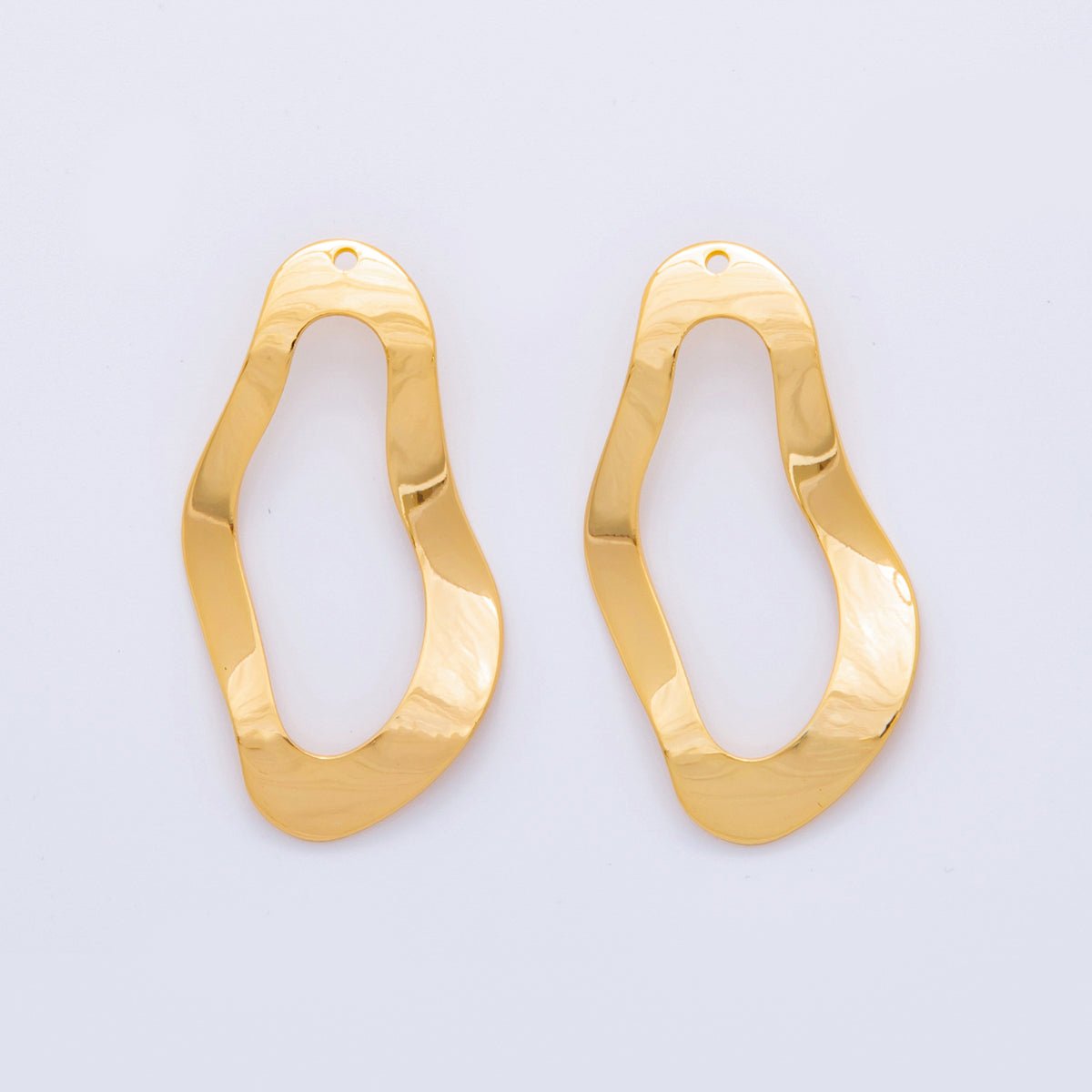 18K Gold Filled 41mm Hammered Donut Oval Wavy Thin Charm Finding | Z1179 - DLUXCA