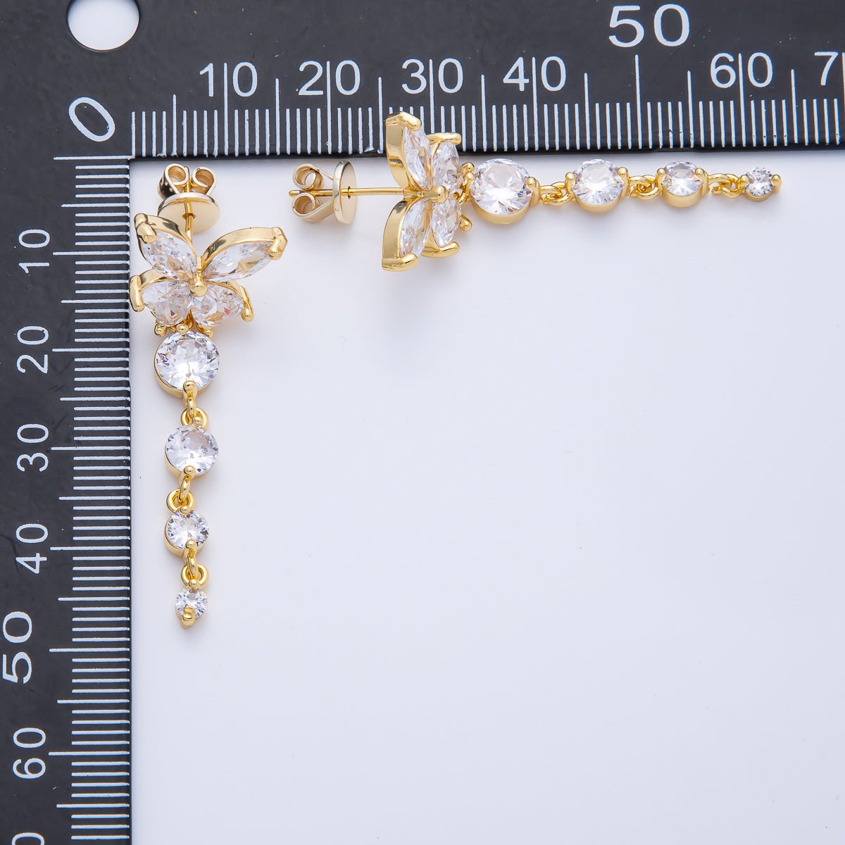 18K Gold Filled 42.5mm Clear CZ Butterfly Drop Stud Earrings | Earrings - 00047 - DLUXCA
