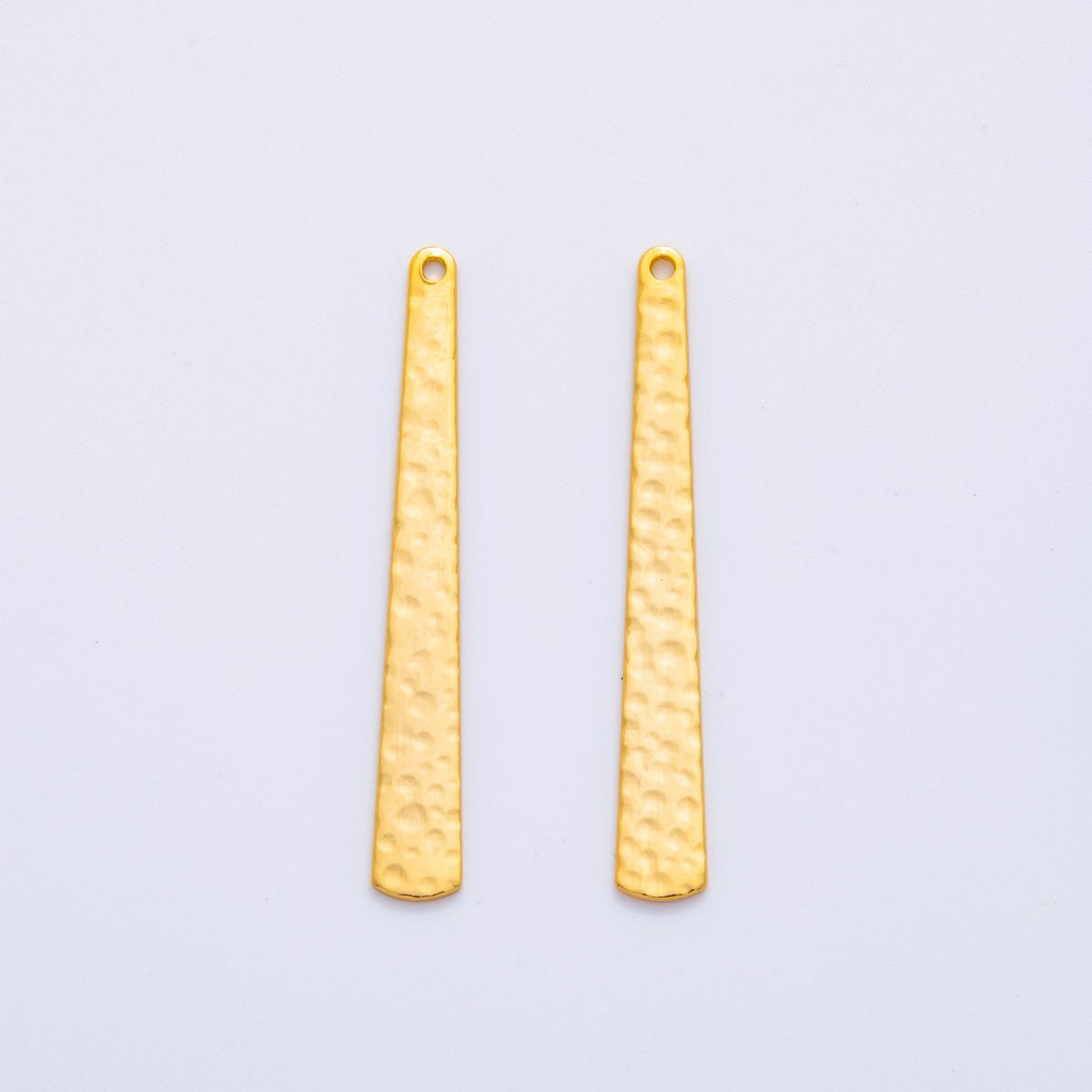 18K Gold Filled 43mm Dotted Hammered Bar Rectangular Thin Charm Finding | Z1176 - DLUXCA