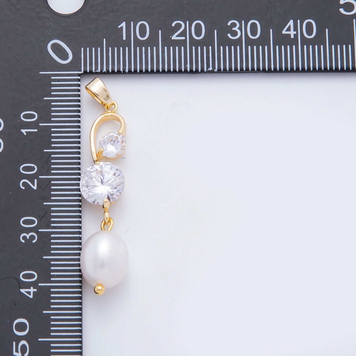 18K Gold Filled 44mm Clear Round CZ Solitaire Pearl Drop Add - On Charm | AF - A1112 - DLUXCA