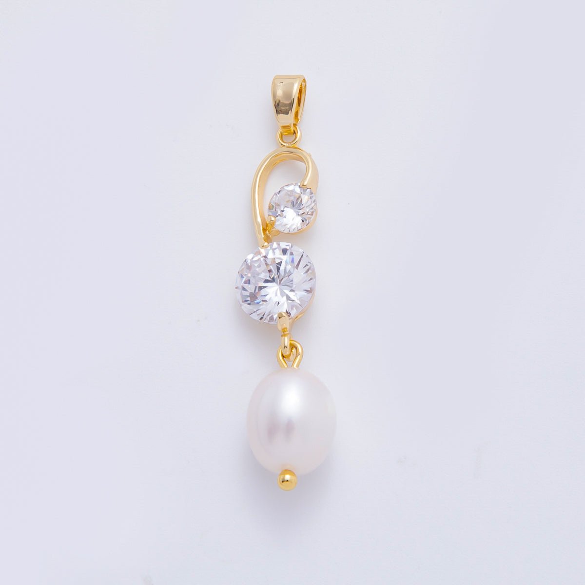 18K Gold Filled 44mm Clear Round CZ Solitaire Pearl Drop Add - On Charm | AF - A1112 - DLUXCA
