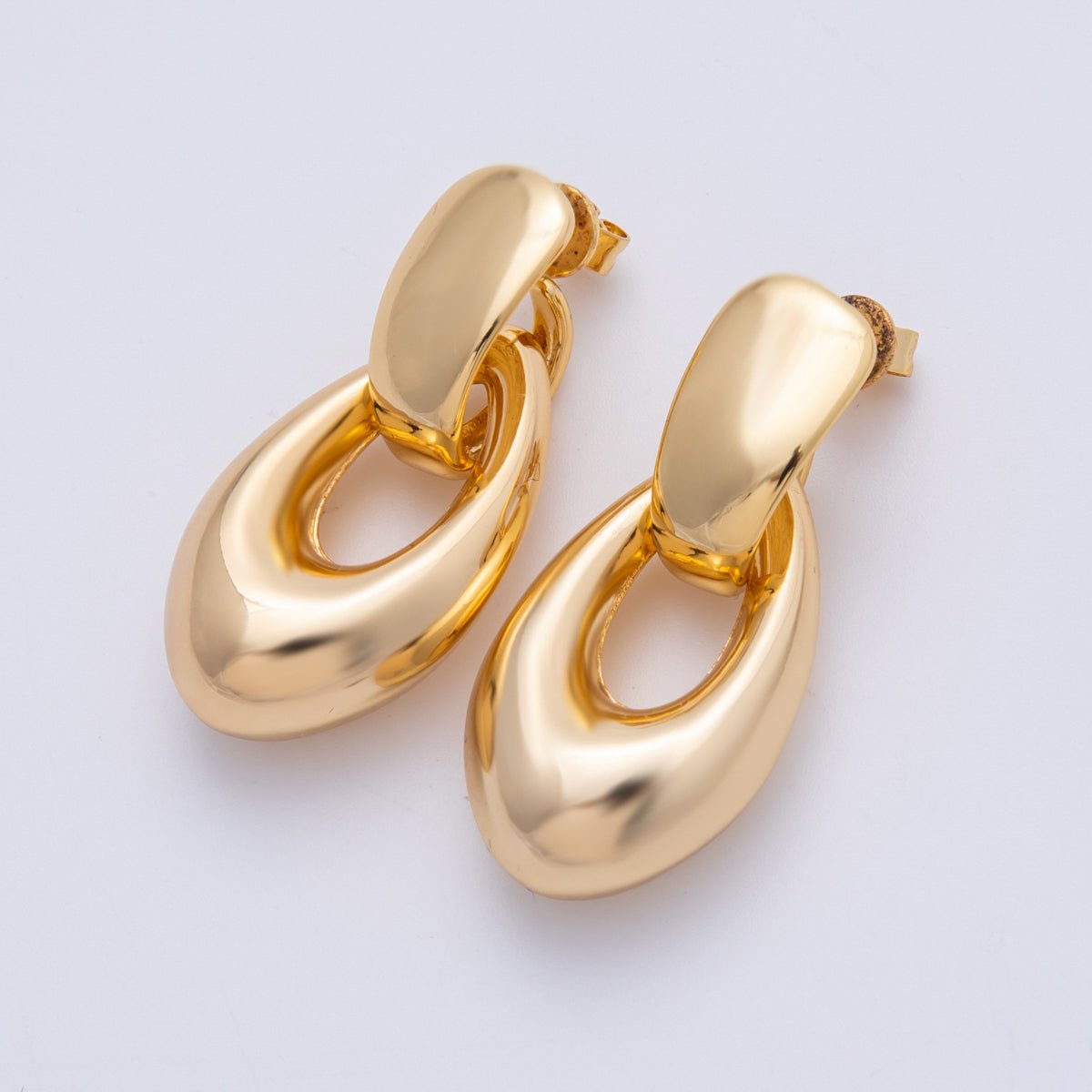 18K Gold Filled 44mm Geometric Chubby Oblong Door Knocker Drop Stud Earrings | Earrings - 00306 - DLUXCA