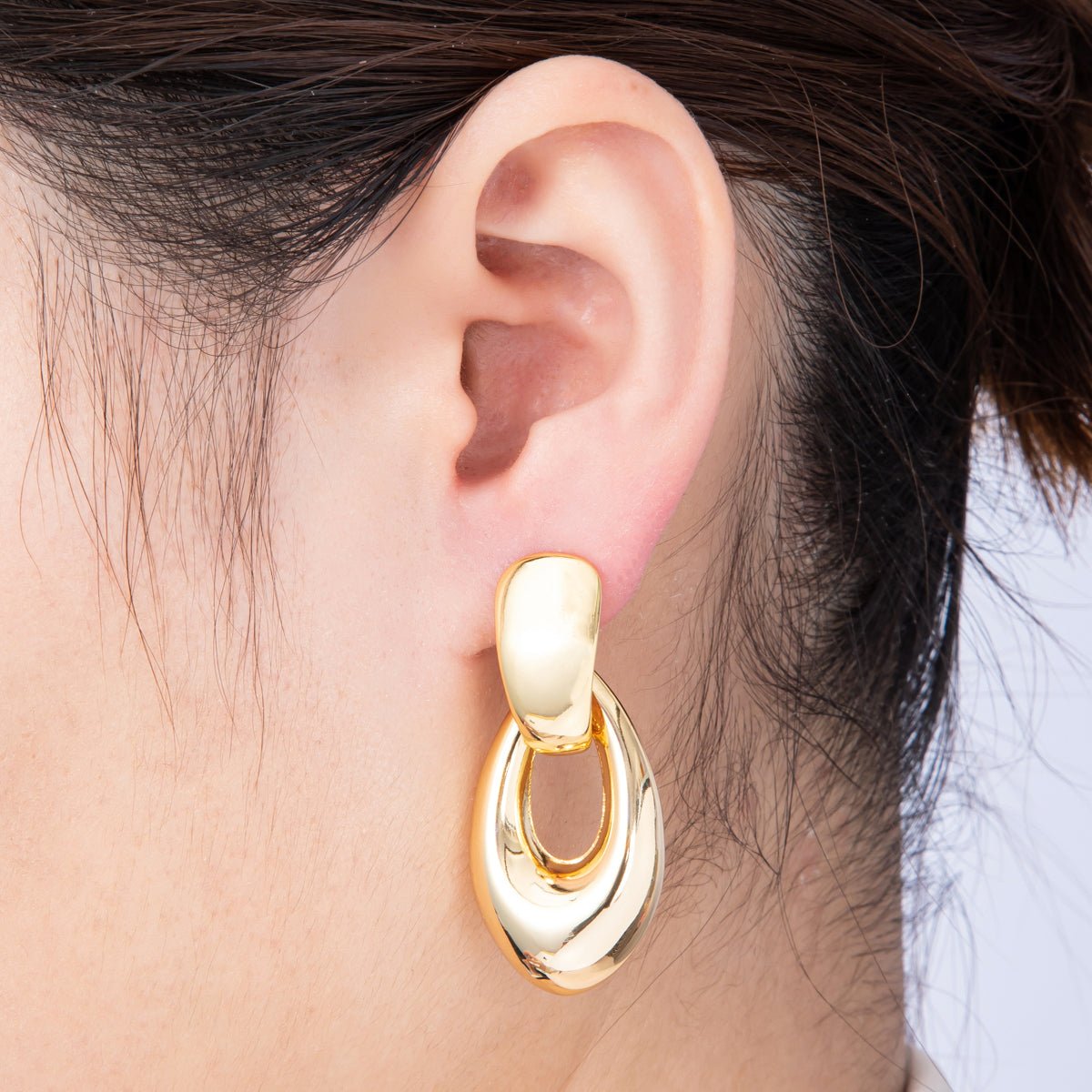 18K Gold Filled 44mm Geometric Chubby Oblong Door Knocker Drop Stud Earrings | Earrings - 00306 - DLUXCA