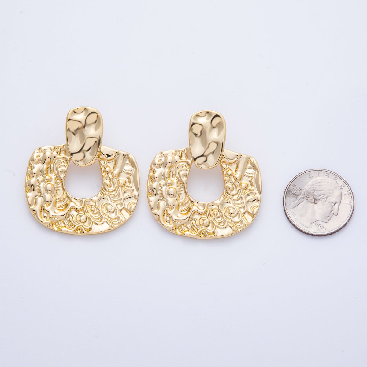 18K Gold Filled 44mm Hammered Door Knocker Stud Earrings | Earrings - 00083 - DLUXCA