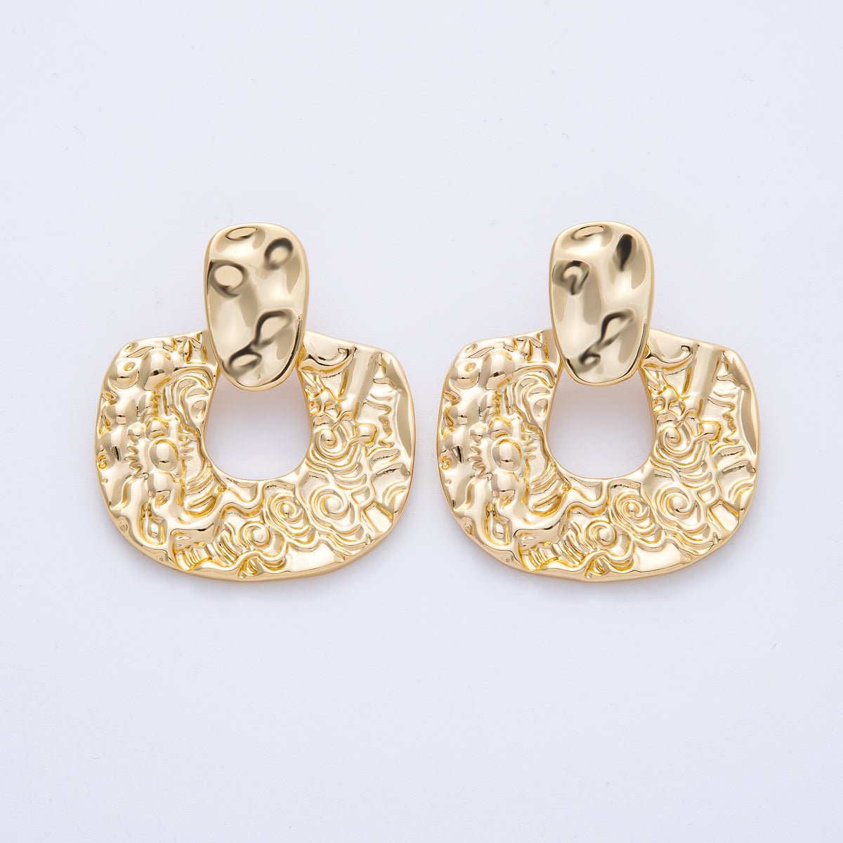 18K Gold Filled 44mm Hammered Door Knocker Stud Earrings | Earrings - 00083 - DLUXCA