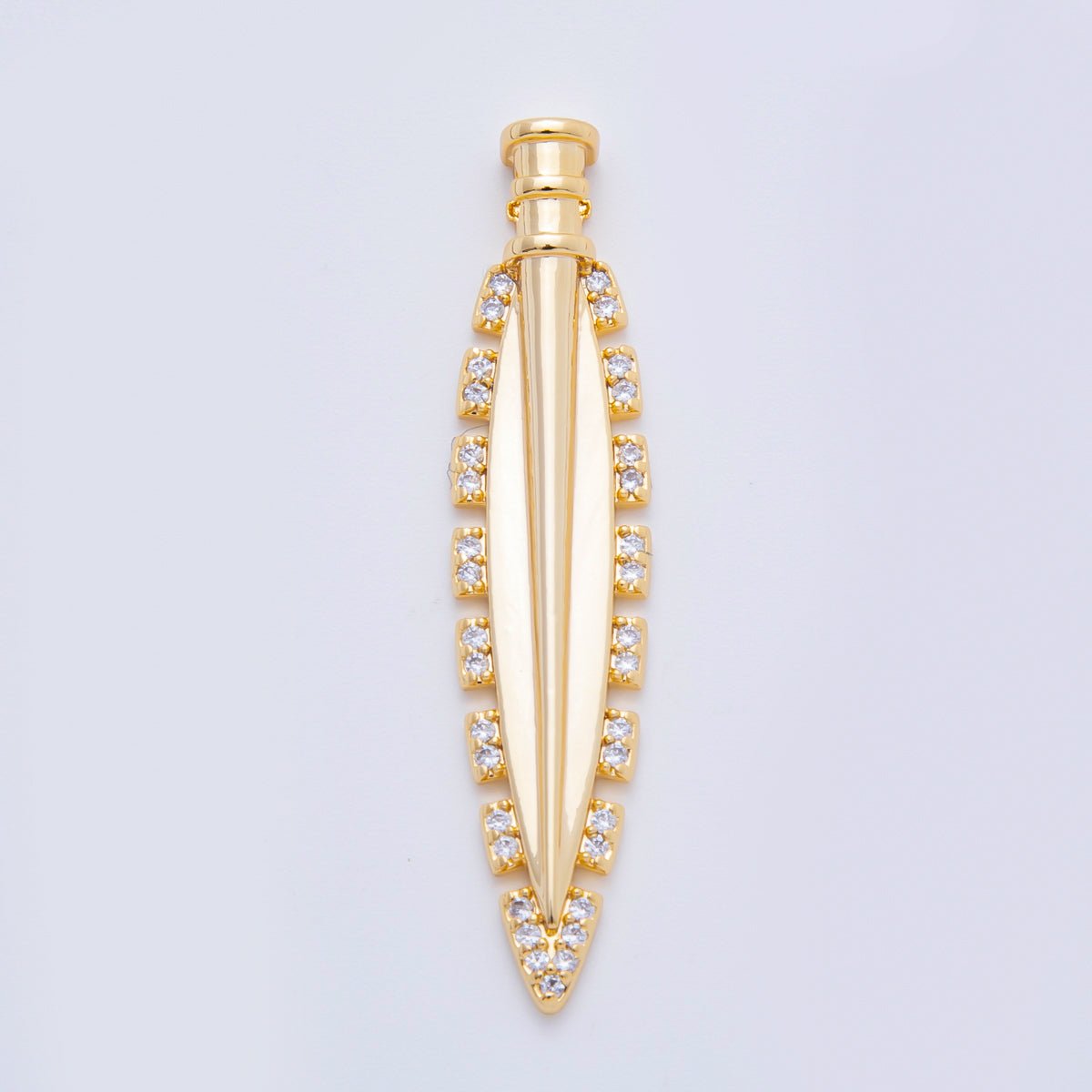 18K Gold Filled 44mm Micro Paved CZ Sharp Spearhead Charm | N - A1324 - DLUXCA