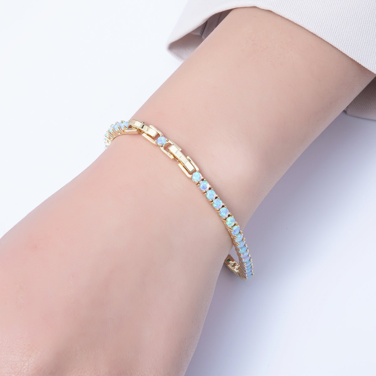 18K Gold Filled 4.5mm Blue Opalite Tennis Chain Adjustable Bracelet | WA - 3966 - DLUXCA