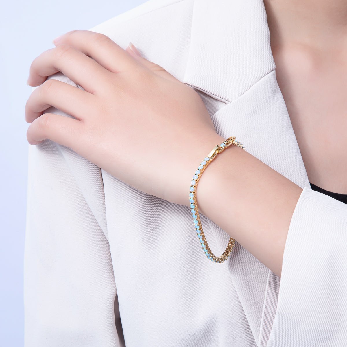 18K Gold Filled 4.5mm Blue Opalite Tennis Chain Adjustable Bracelet | WA - 3966 - DLUXCA