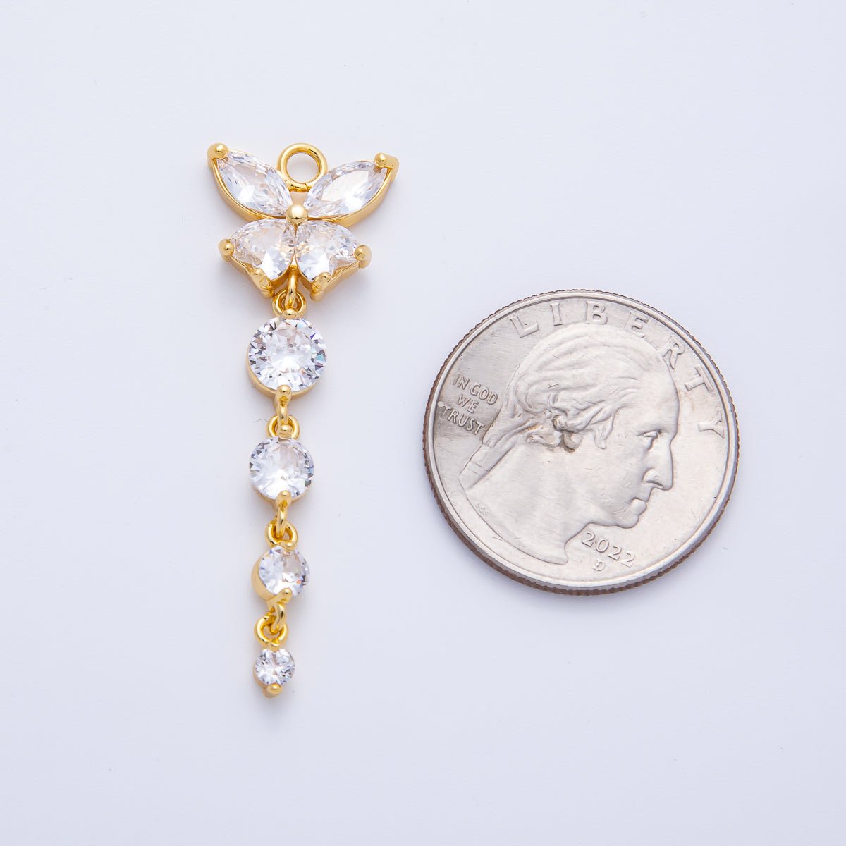 18K Gold Filled 45mm Clear CZ Butterfly Lariat Drop Charm | Charms - 00054 - DLUXCA