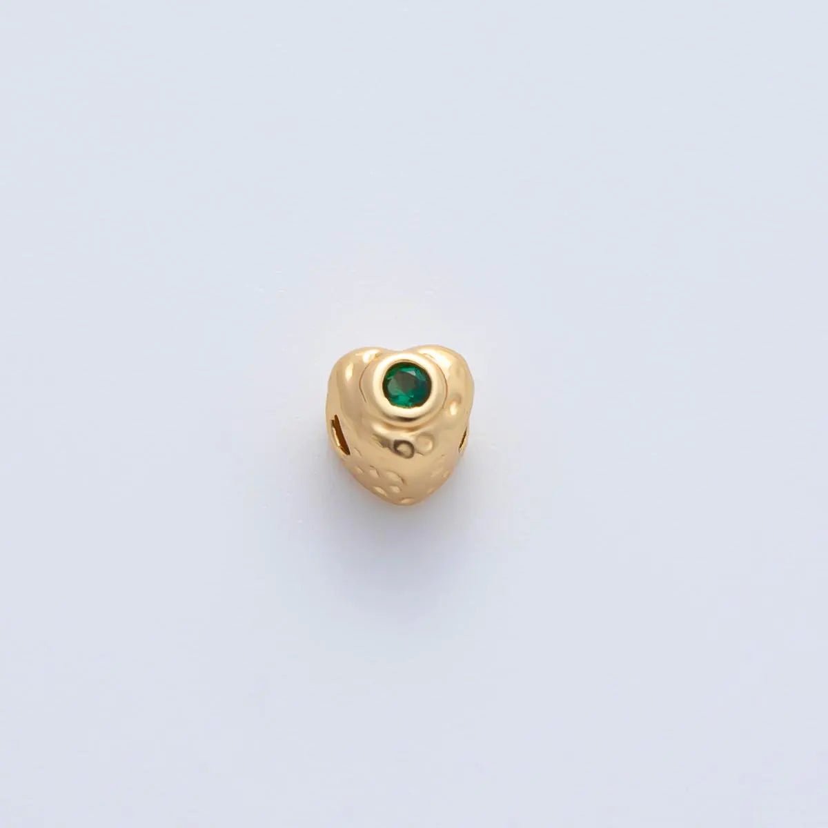 18K Gold Filled 4.5mm Green CZ Hammered Style Puffy Heart Beads | B338 - DLUXCA