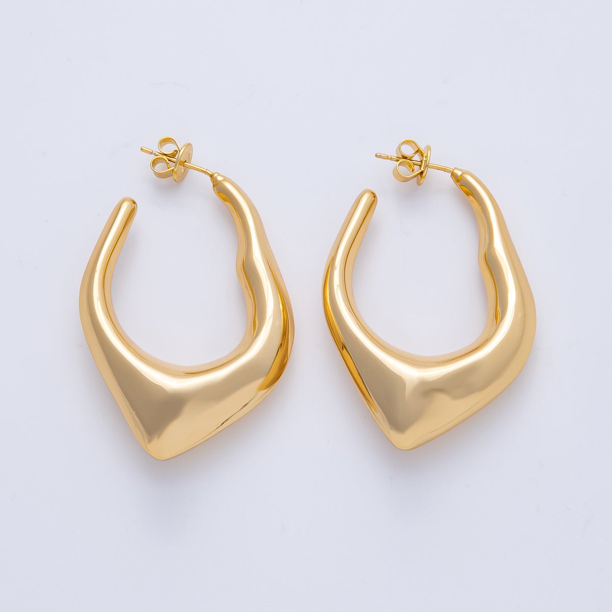 18K Gold Filled 45mm Hammered Geometric J - Shaped Hoop Earrings | T496 - DLUXCA
