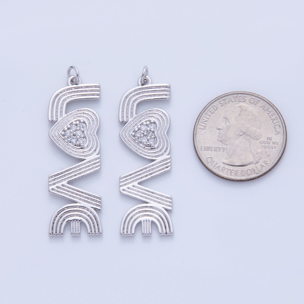 18K Gold Filled 45mm Micro Paved CZ Groovy Lined "LOVE" Charm in Gold & Silver | AF337 AF336 - DLUXCA