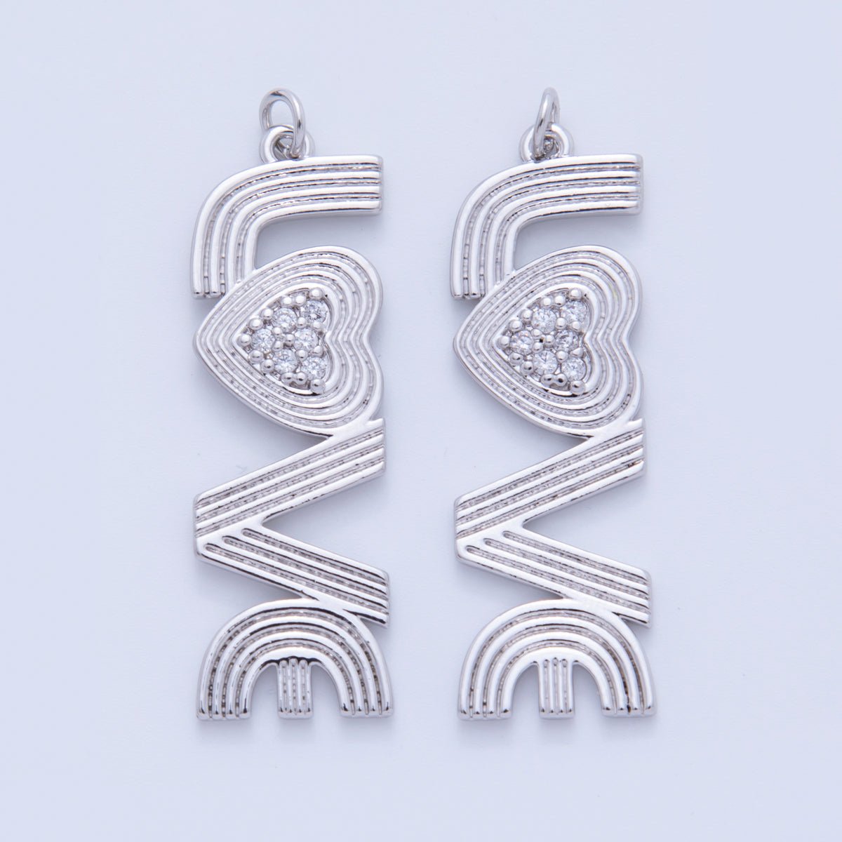 18K Gold Filled 45mm Micro Paved CZ Groovy Lined "LOVE" Charm in Gold & Silver | AF337 AF336 - DLUXCA