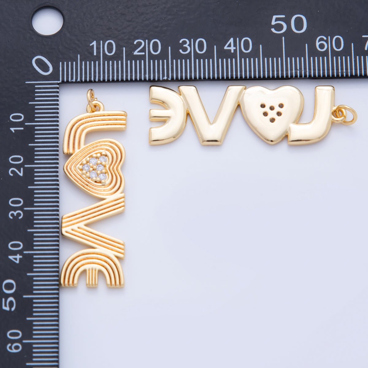 18K Gold Filled 45mm Micro Paved CZ Groovy Lined "LOVE" Charm in Gold & Silver | AF337 AF336 - DLUXCA