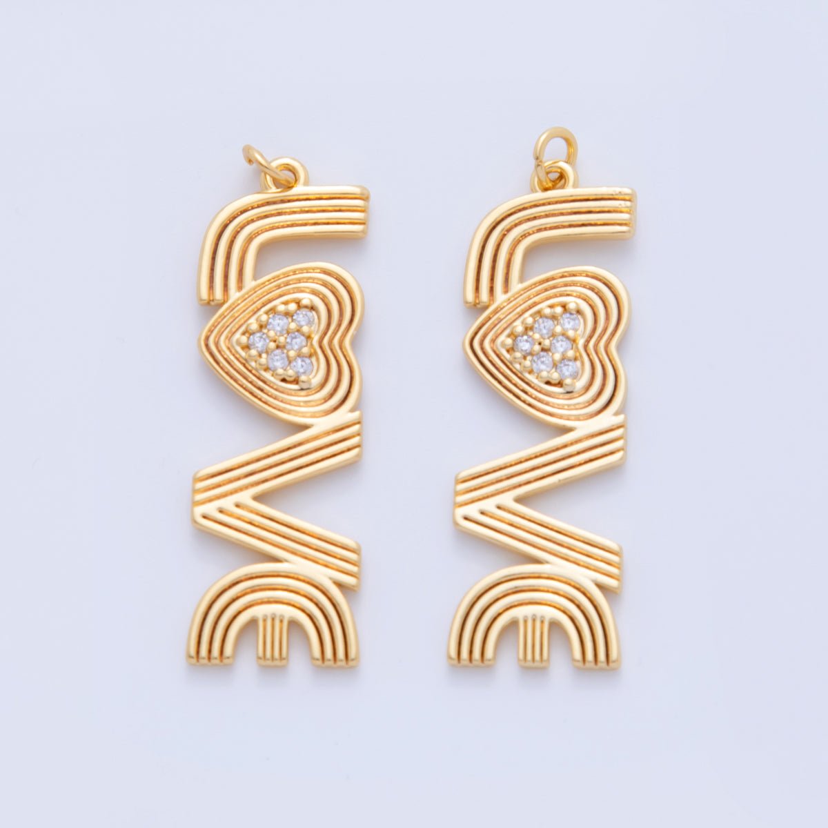 18K Gold Filled 45mm Micro Paved CZ Groovy Lined "LOVE" Charm in Gold & Silver | AF337 AF336 - DLUXCA