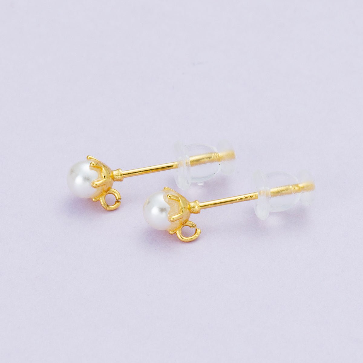 18K Gold Filled 4.5mm Shell Pearl Round Open Loop Drop Stud Earring | Findings - 00102 - DLUXCA