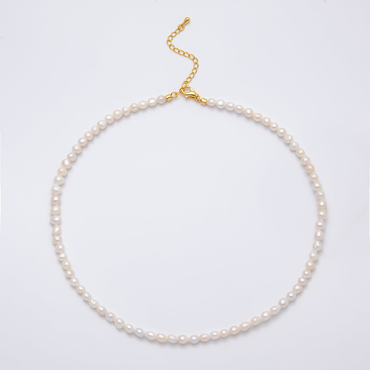 18K Gold Filled 4.5mm White Beige Round Button Freshwater Pearl 15.62 Inch Necklace | WA - 04262 - DLUXCA