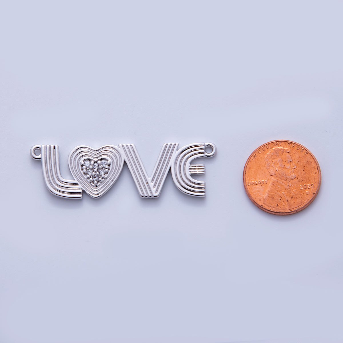 18K Gold Filled 46mm Micro Paved CZ Groovy Lined "LOVE" Connector in Gold & Silver | Y031 - DLUXCA