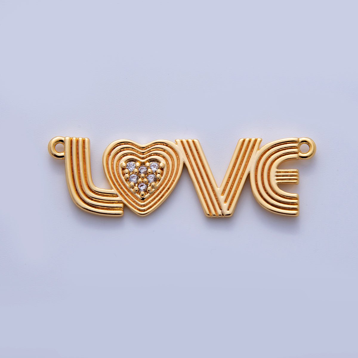 18K Gold Filled 46mm Micro Paved CZ Groovy Lined "LOVE" Connector in Gold & Silver | Y031 - DLUXCA