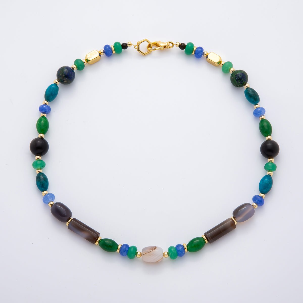 18K Gold Filled 4.6mm Multicolor Dyed Agate Gemstone Handcrafted 19 Inch Beaded Necklace | WA - 3382 - DLUXCA