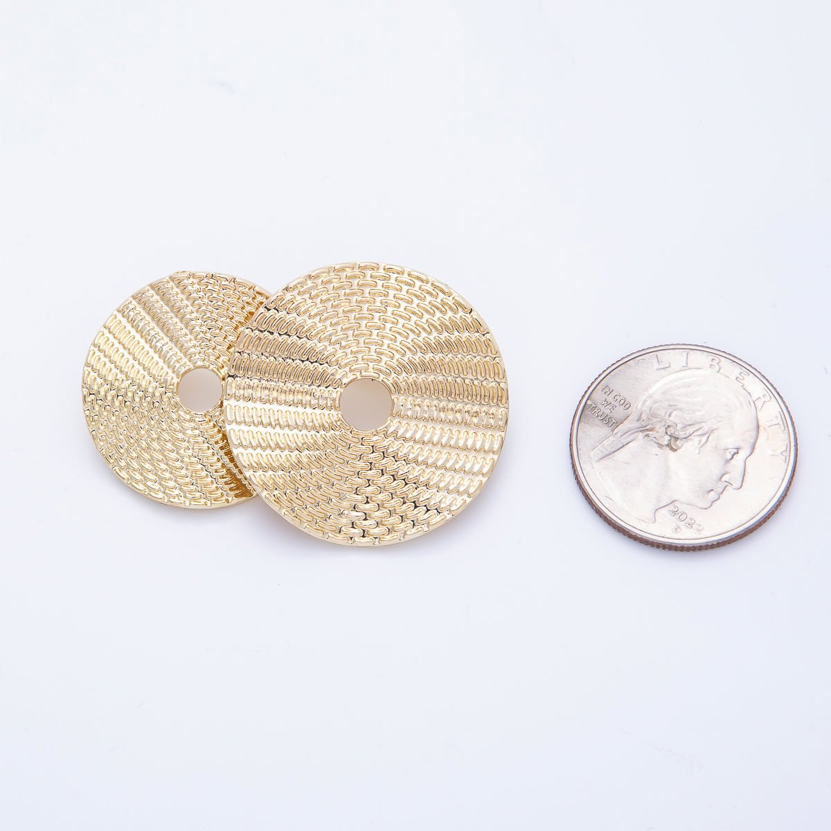 18K Gold Filled 47mm Double Hammered Woven Vinyl Round Brooch Pin | BH - 058 - DLUXCA