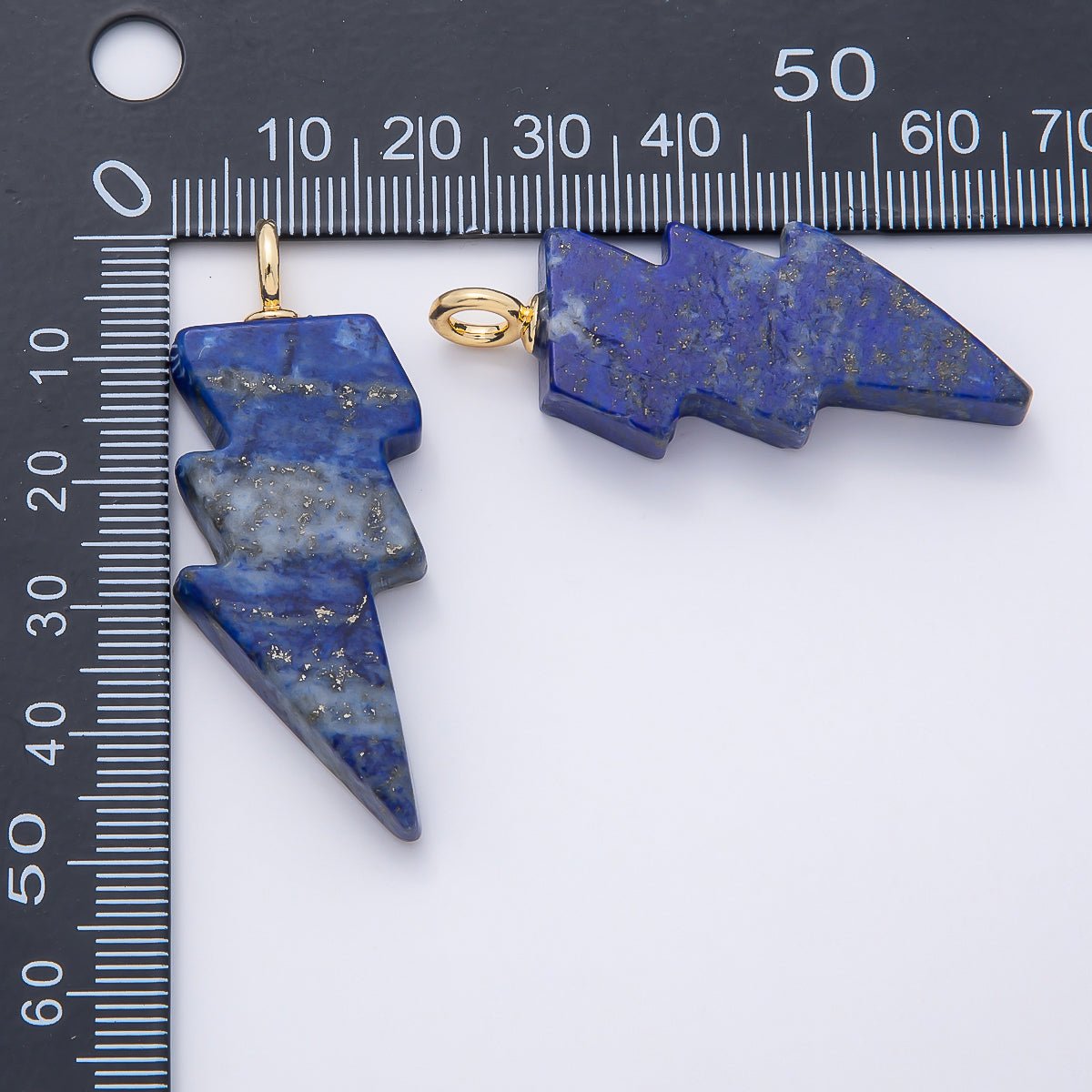 18K Gold Filled 47mm Lapis Lazuli, Amethyst, Agate Gemstone Lightning Bolt Thunder Pendant | Charms-01075 ~ Charms-01077 - DLUXCA