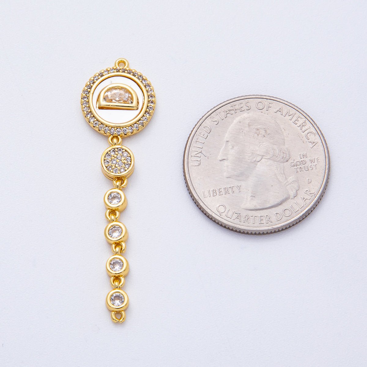18K Gold Filled 47mm Shell Pearl Clear CZ Micro Paved Round Round Connector | Y172 - DLUXCA