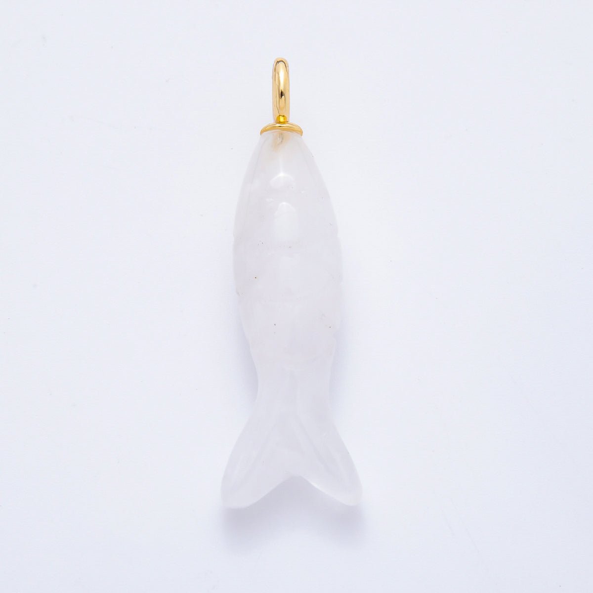 18K Gold Filled 48mm Quartz, Agate, & Tiger Eye Gemstone Sardine Fish Charm | C919 C923 C932 E008 - DLUXCA