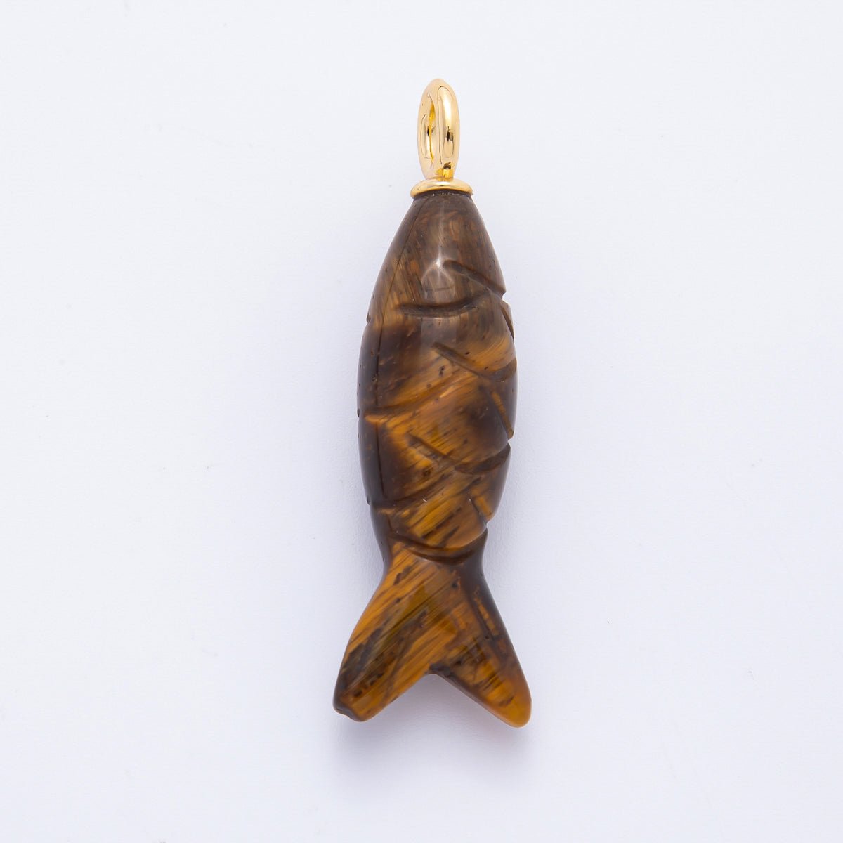18K Gold Filled 48mm Quartz, Agate, & Tiger Eye Gemstone Sardine Fish Charm | C919 C923 C932 E008 - DLUXCA