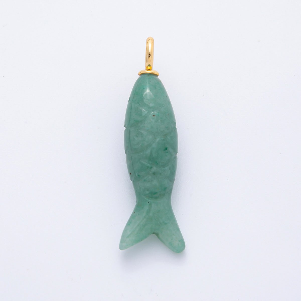 18K Gold Filled 48mm Quartz, Agate, & Tiger Eye Gemstone Sardine Fish Charm | C919 C923 C932 E008 - DLUXCA