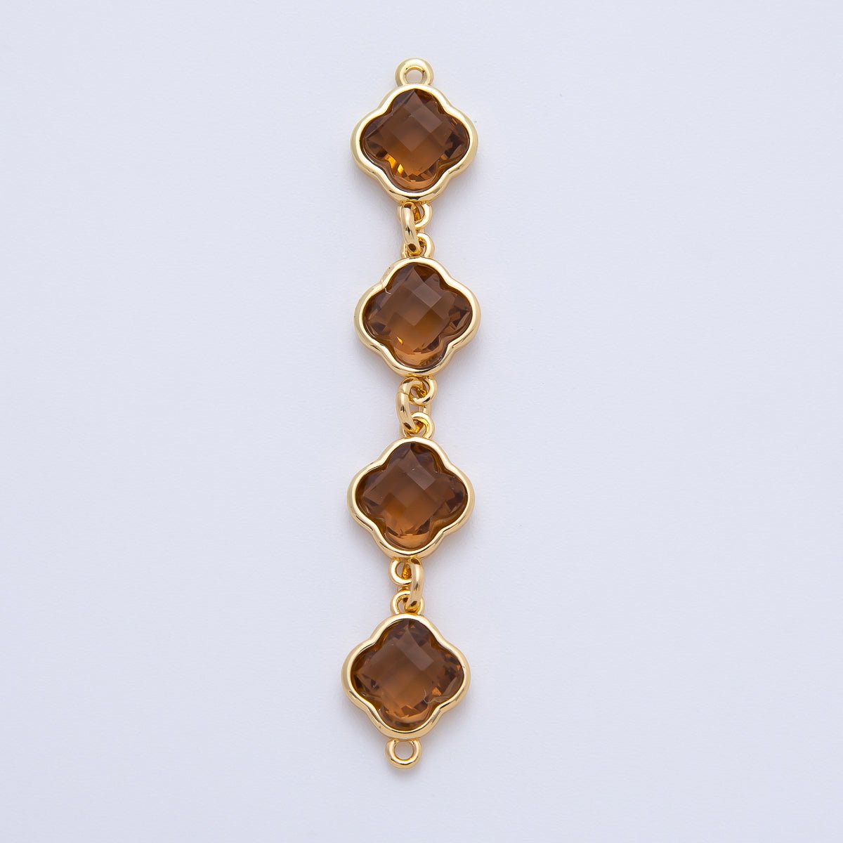 18K Gold Filled 49mm Blue, Brown, Champagne Clover CZ Linked Charm Connector | Y163 Y164 - DLUXCA