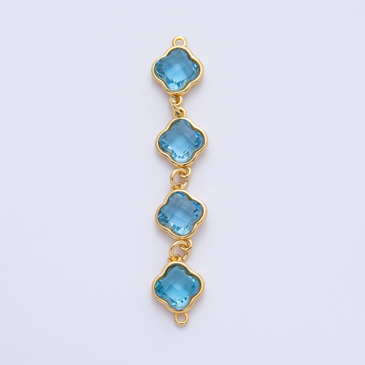 18K Gold Filled 49mm Blue, Brown, Champagne Clover CZ Linked Charm Connector | Y163 Y164 - DLUXCA